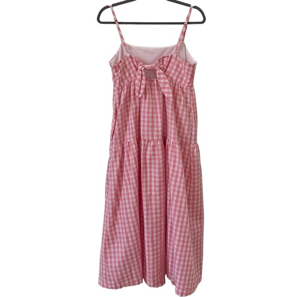 J. Crew Gingham Seersucker Tie Back Midi Dress Pink White Size 8 - Picture 8 of 13